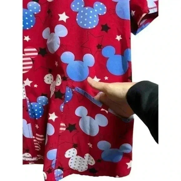 Disney Red, White, and Blue‎ Mickey Mouse Women's V-Neck Scrub Top - Picture 2 of 5